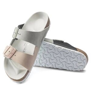 Birkenstock - Women's Arizona Split Sandals. Size 40. White, black, grey & pink